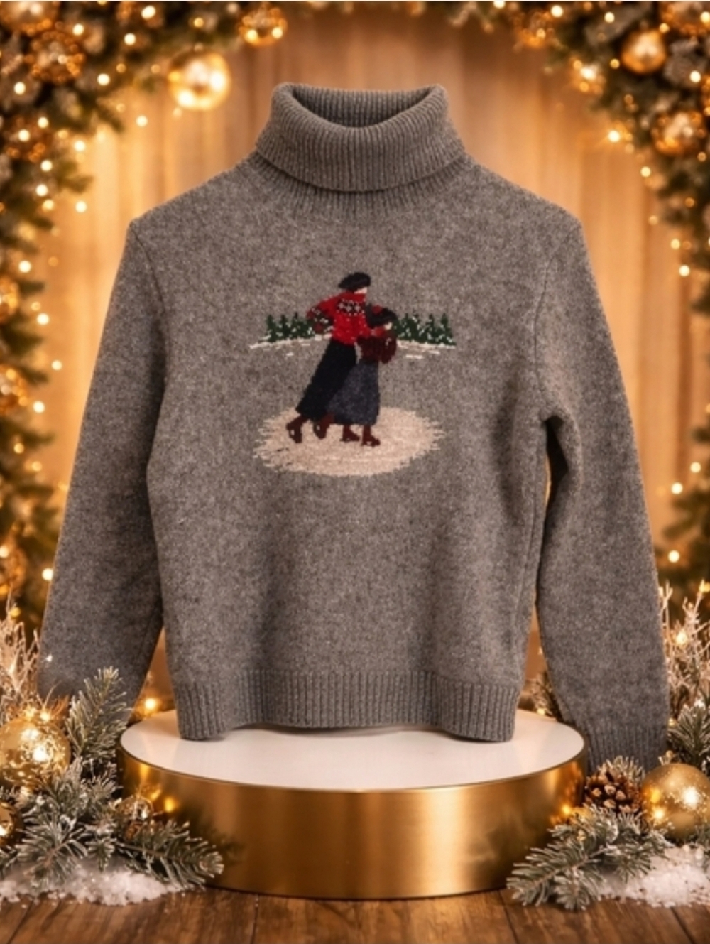Ralph Lauren Vintage Lambswool Turtleneck Sweater Gray LP Ice Skating - Picture 13 of 13